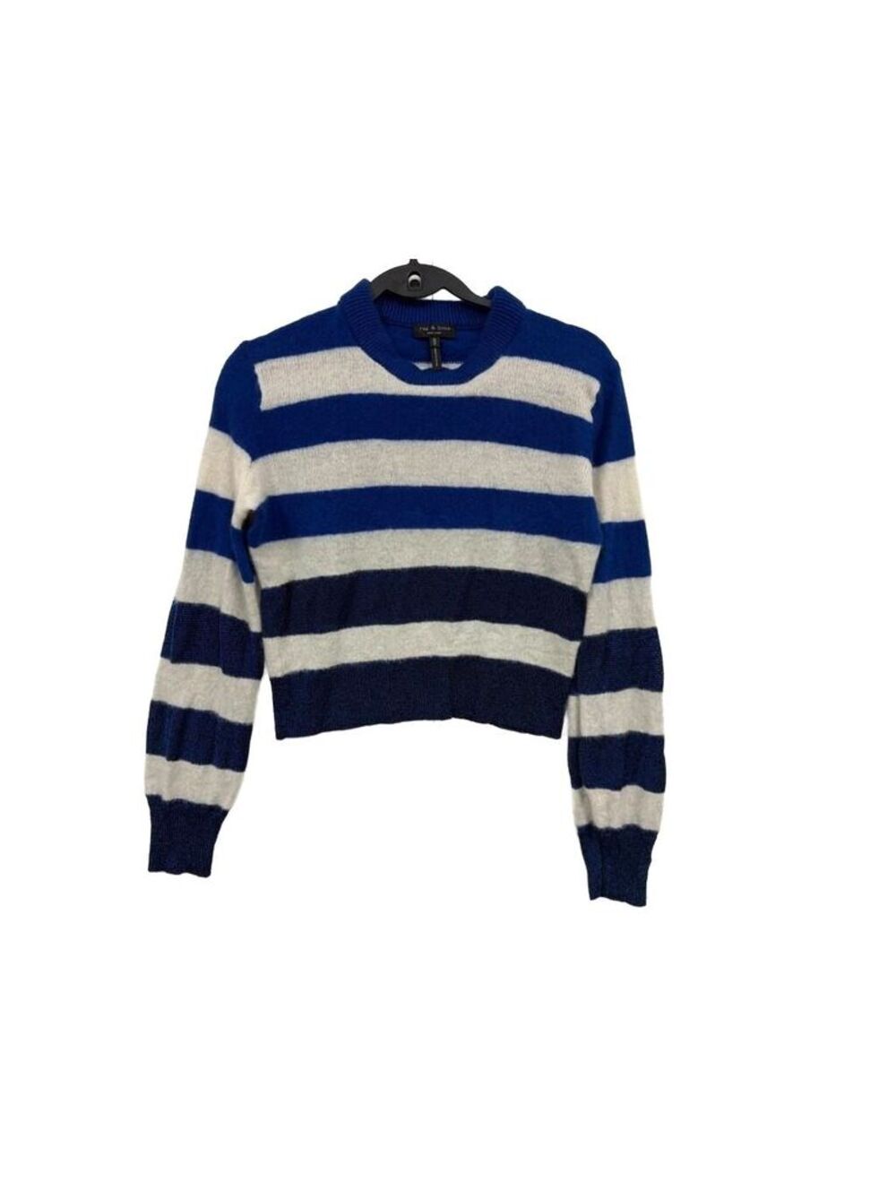 Rag & Bone Cashmere Striped Sweater Blue Cream Slightly Cropped Size M